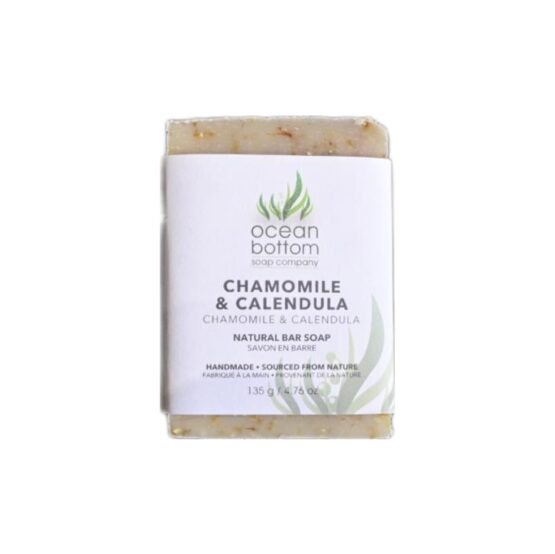 Chamomile & Calendula Natural Bar Soap 135 g white background