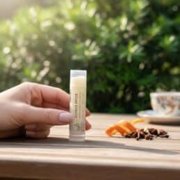 Citrus Spice Moisturizing Lip Balm on picnic table
