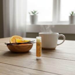 Orange Vanilla Tallow Lip Balm on table