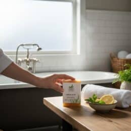 Lemon Mint Natural Bar Soap in bathroom