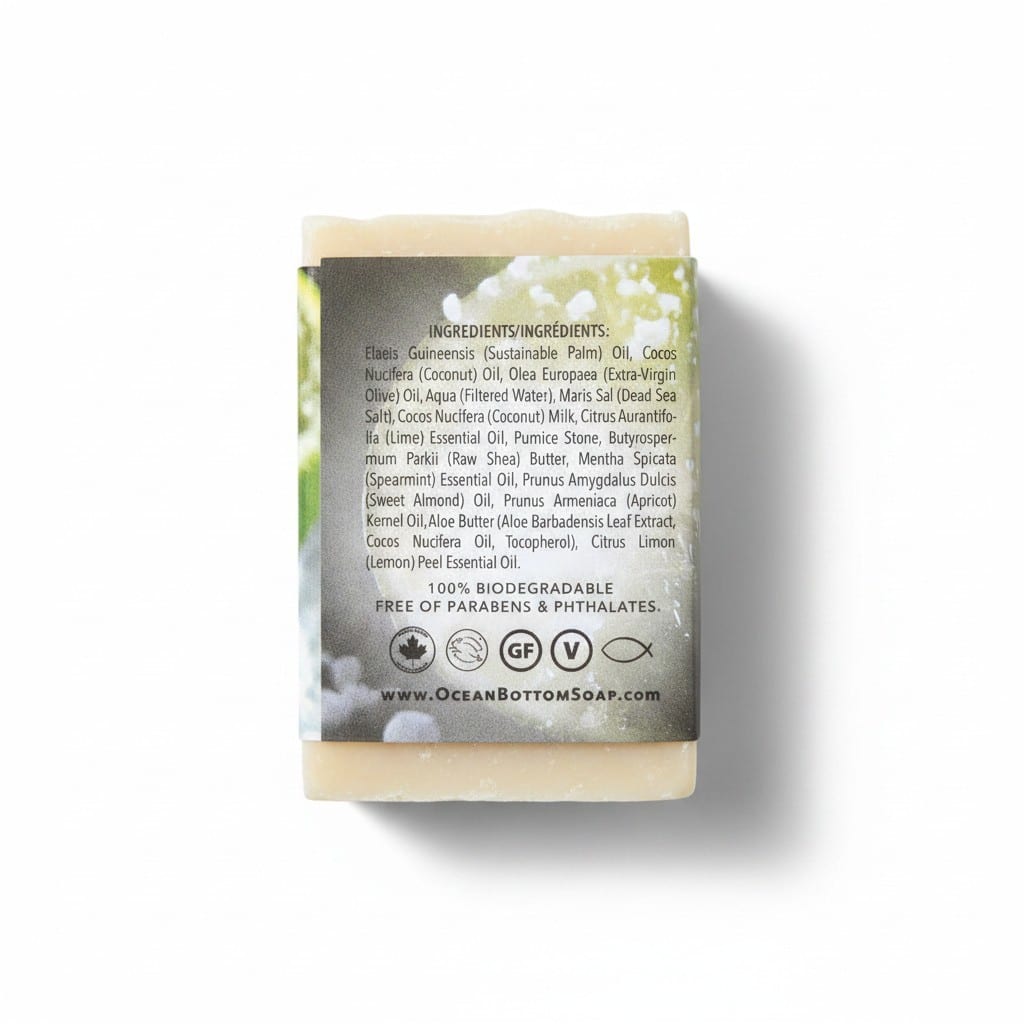 Ingredients for Salty LIme Exfoliating Natural Bar Soap